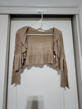 RACHEL Rachel Roy Taupe Ruffle Open-Front Cropped Cardigan